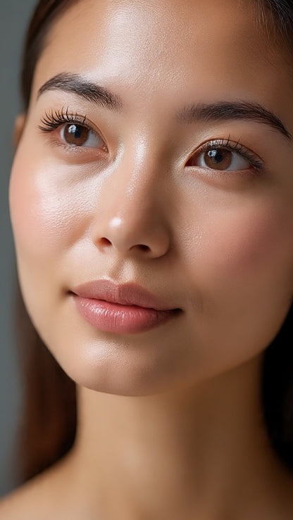Close-up of a woman's face with a neutral background