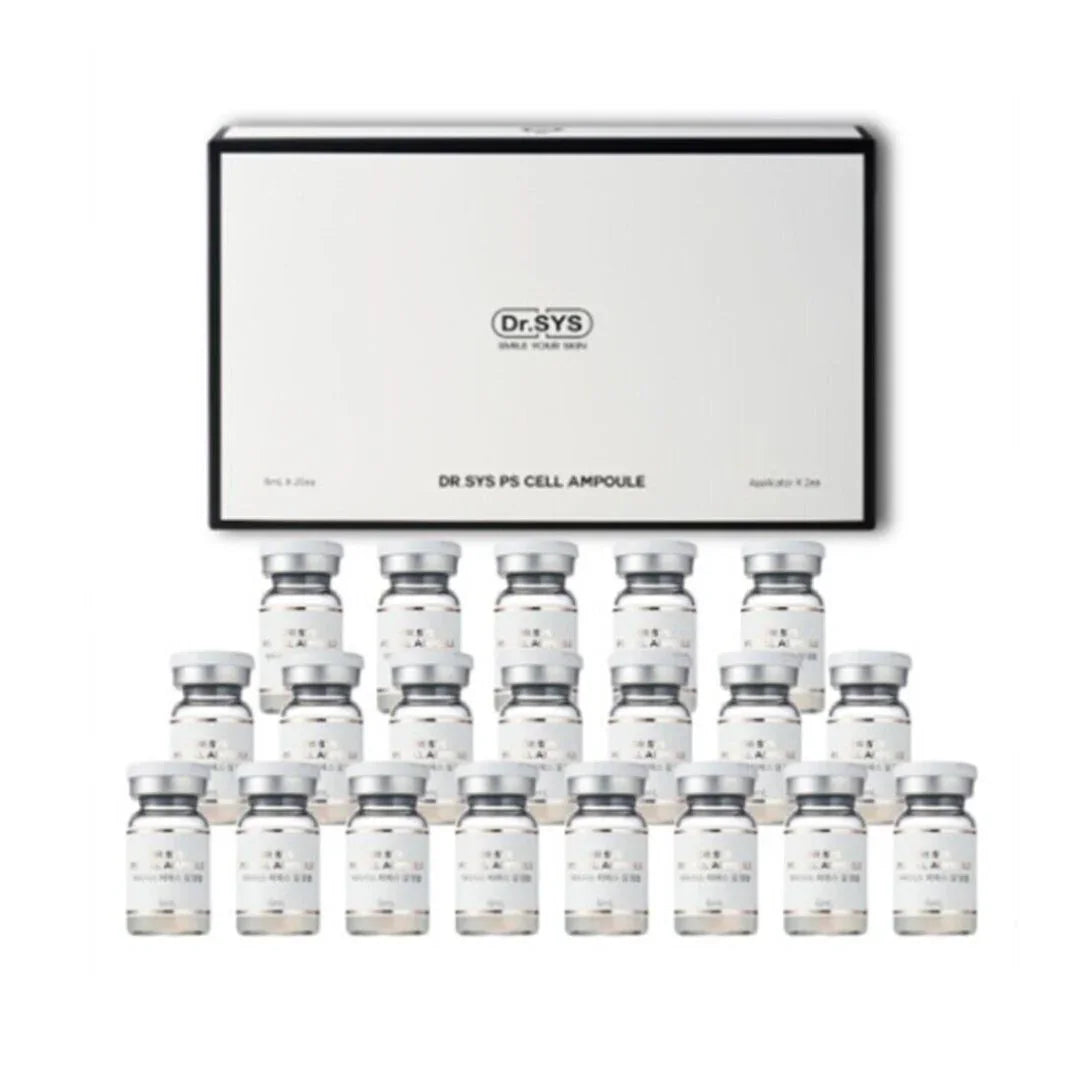 Multiple vials of Dr. SYS PS Cell Ampoule with a branded box on a white background