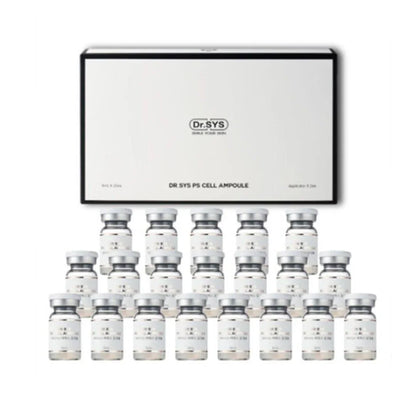 Multiple vials of Dr. SYS PS Cell Ampoule with a branded box on a white background