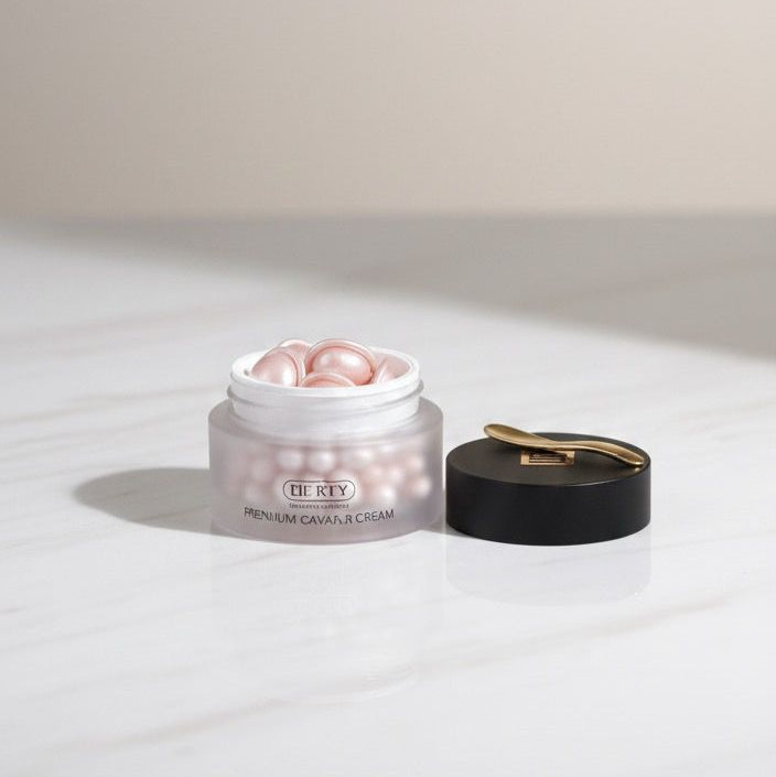 Cosmetic jar with pink contents on a white surface